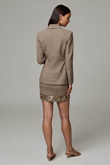 2-Piece Brown Notched Lapel Work Dress with Sequins